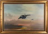 Hawker Harrier Over Falkland Sound, 1982 by Dion Pears, oil on canvas, sold Nov 2023
