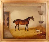 Pony and terrier in a stable Oil by William Eddowes Turner, oil, sold Nov 2023