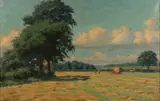 Haymaking by the Solent Oil by G Hering, 1911, oil, sold Oct 2023