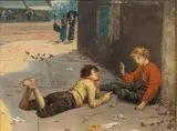 The Morning's Income by Augustus Edwin Mulready, oil, sold Oct 2023