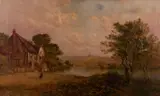 Riverside Cottages Oil by James Watson, oil, sold Oct 2023