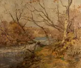 The riverside path Oil by Harry MacGregor, 1915, oil, sold Oct 2023