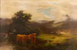 Highland Cattle in a steam by Peter Graham, oil, sold Oct 2023