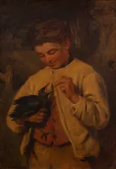 Boy with a blackbird Oil by John Emms, oil, sold Oct 2023