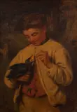 Boy with a blackbird Oil by John Emms, oil, sold Oct 2023