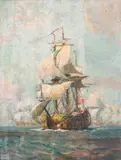 HMS Coronation Oil by Gregory Robinson, 1934, oil, sold Oct 2023