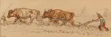 Ploughing with oxen by Ernest Henri Griset, Pen, ink and watercolour wash,26 x, offered Oct 2023