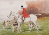 Out hunting Two watercolours Each 26 by Charles E. Gatehouse, 1920, watercolor, sold Oct 2023
