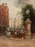 Victorian city scene by George Henry Jenkins, Oil on canvas, offered Jul 2023