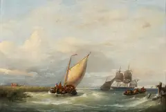 Sailing vessels off the Dutch coast by Nicolaas Riegen, oil, sold Jul 2023