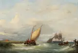 Sailing vessels off the Dutch coast by Nicolaas Riegen, oil, sold Jul 2023