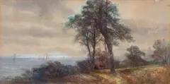 Extensive estuary scene by William Widgery, watercolour, sold Jul 2023