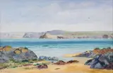 Across the bay by Frederick John Widgery, oil, sold Jul 2023