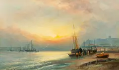 Sunset by William Langley, oil on canvas, sold Jul 2023