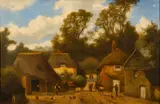 A Village scene by Charles Vickers, oil, offered Jul 2023