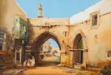 A North African city scene with a gate by Noel Leaver, watercolor, sold Jul 2023