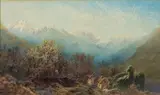 An Alpine view by Arthur Croft, 1880, watercolor, offered Jul 2023