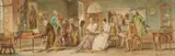 An interior scene in 18th century style by Charles Cattermole, watercolor, sold Jul 2023