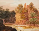 Landscapes with waterfalls a pair of watercolours 25 by Charlotte Cox, watercolor, offered Jul 2023