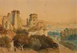 Castle ruins by Frederick Nash, watercolour, sold Jul 2023