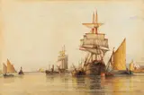 Shipping on the Thames by Frederick James Aldridge, watercolour, sold Jul 2023