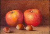 Apples and Hazelnuts by Frederick Spencer, watercolor, sold Jul 2023