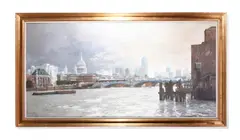 The thames with st. pauls cathedral by Roy Perry, oil, sold Apr 2023