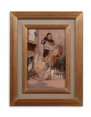 A sunlit bazaar by Paolo Forcella, Oil on canvas, sold Apr 2023