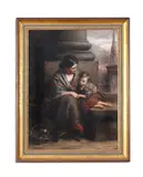 The flower seller and her child by Francis Montague Holl, Oil on canvas, sold Apr 2023