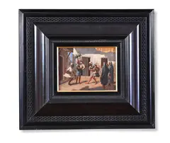 Musicians in an orientalist courtyard by L. Long, oil, sold Apr 2023