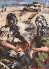 Respirators by John Keane, Oil on canvas, offered Apr 2023