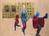 Fear not by John Keane, 2013, Oil, gold leaf and inkjet transfer on canvas, unframed, offered Apr 2023