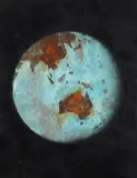 Flat earth series 1 by John Keane, Oil and reactive metallic paint on canvas, sold Apr 2023