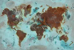 Who shot the plane down/flat earth 6 by John Keane, 2019, oil, offered Apr 2023