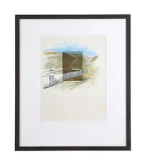 Landscape drawing with a photograph signed by christo by John Keane, 1977, Pencil, crayon, biro and postcard, offered Apr 2023