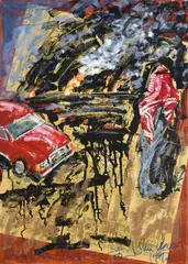 Oil on paper by John Keane, Screenprint, collage and sand, offered Apr 2023