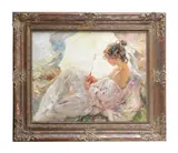 Lady resting under a parasol by Jose Royo, Oil on canvas, sold Apr 2023