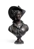 A bronze bust of a woman in a straw hat by Ernest Rancoulet, BRONZE, offered Mar 2023