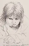 Study of the artist's daughter by Peter Howson, ink, offered Mar 2023