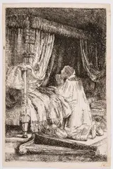 David at Prayer by Rembrandt Harmensz van Rijn, Etching with drypoint, sold Mar 2023