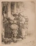 A Blind Hurdy-Gurdy Player and Family Receiving Alms by Rembrandt Harmensz van Rijn, Etching and drypoint, sold Mar 2023