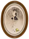 Young woman with a broken vase by Louis Icart, Etching with hand-colouring, circa, sold Mar 2023