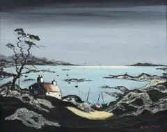 Sea cottage in a welsh bay by Fred Uhlman, Oil on canvas board, sold Mar 2023
