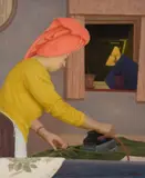 Amy ironing by Hubert Arthur Finney, oil, offered Mar 2023