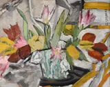 Still life of flowers in a vase by Gilbert Spencer, Oil on boardSigned, sold Mar 2023