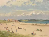 Beach scene by Norman Wilkinson, oil, sold Mar 2023