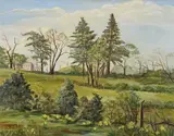 Suffolk landscape by Lilian Hawthorn, 1984, Oil on canvas board, sold Mar 2023