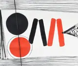 Untitled (red, black and white) by Terry Frost, Acrylic and black leather on canvasSigned and dated Sept, sold Mar 2023