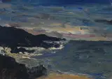 The sea at cleggan, county galway, ireland by Peter Collis, Oil on board, sold Mar 2023