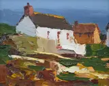 Cottages, cornwall by Donald McIntyre, oil, sold Mar 2023